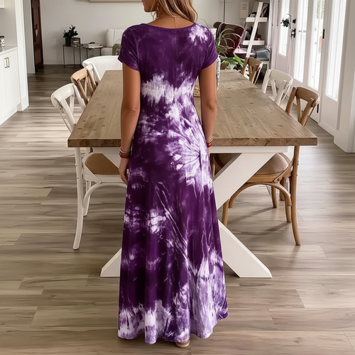Women's Bohemian Tie-Dye Maxi Dress – Flowing Summer Casual Holiday Dress